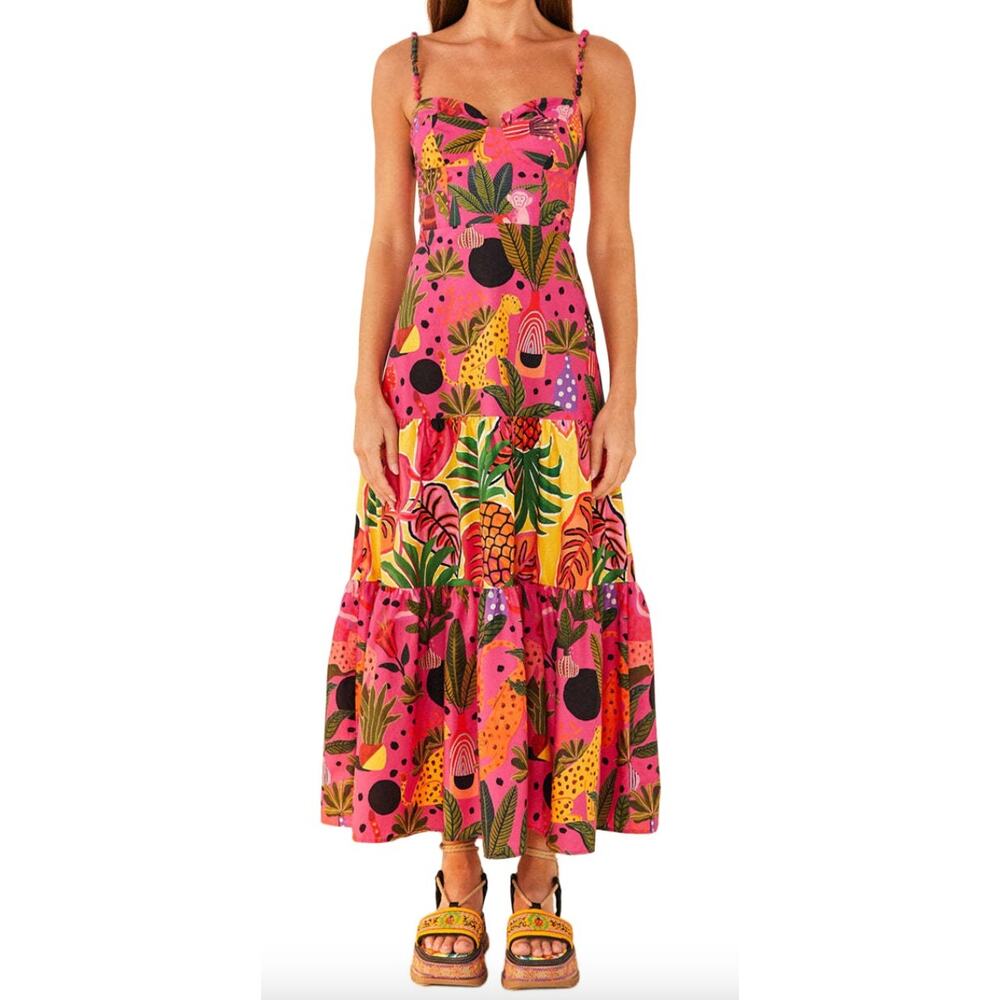 Farm Rio NEW Pink Pop Leopards Mixed Dress, Med - Picture 3 of 12